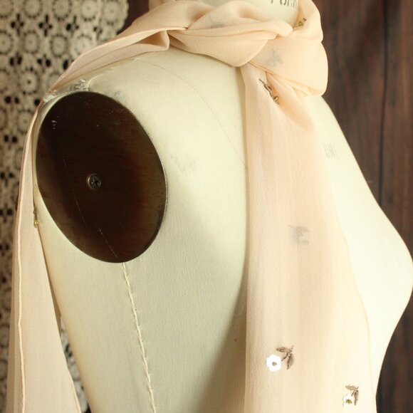 Echo Womens Scarf, Pink Silk Chiffon with Embroidered and Sequin Flowers - Picture 13 of 14